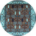 Round Machine Washable Oriental Light Blue Traditional Rug, wshurb1484lblu