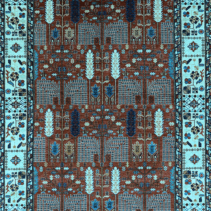 Machine Washable Oriental Light Blue Traditional Rug, wshurb1484lblu