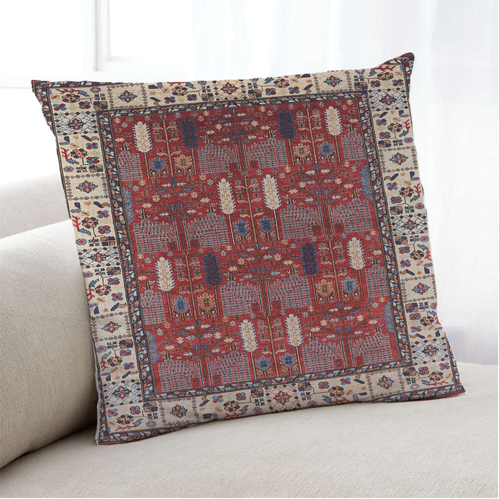 Lifestyle Image of Mid-Century Modern Urban Square Khaki Rose Pink Throw Pillow, 18 inch by 18 inch, pwurb1484