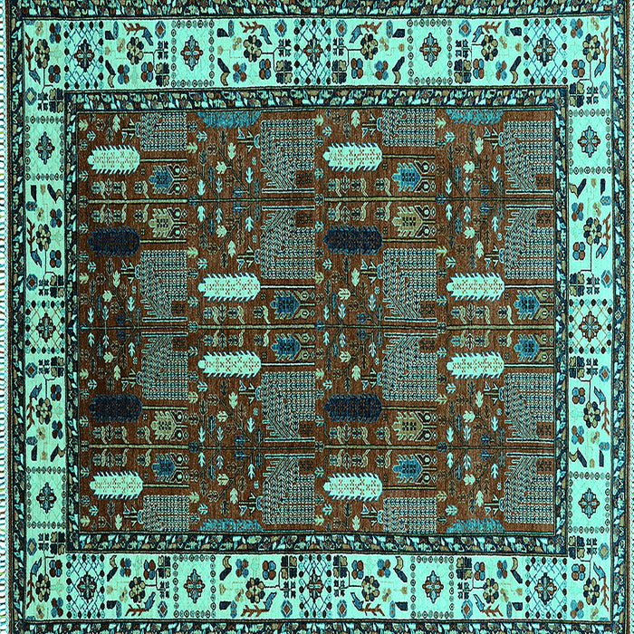 Square Oriental Turquoise Traditional Rug, urb1484turq