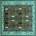 Square Machine Washable Oriental Turquoise Traditional Area Rugs, wshurb1484turq