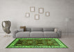 Machine Washable Oriental Green Traditional Area Rugs in a Living Room,, wshurb1484grn