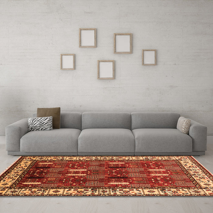 Machine Washable Oriental Orange Traditional Area Rugs in a Living Room, wshurb1484org