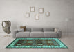 Machine Washable Oriental Turquoise Traditional Area Rugs in a Living Room,, wshurb1484turq
