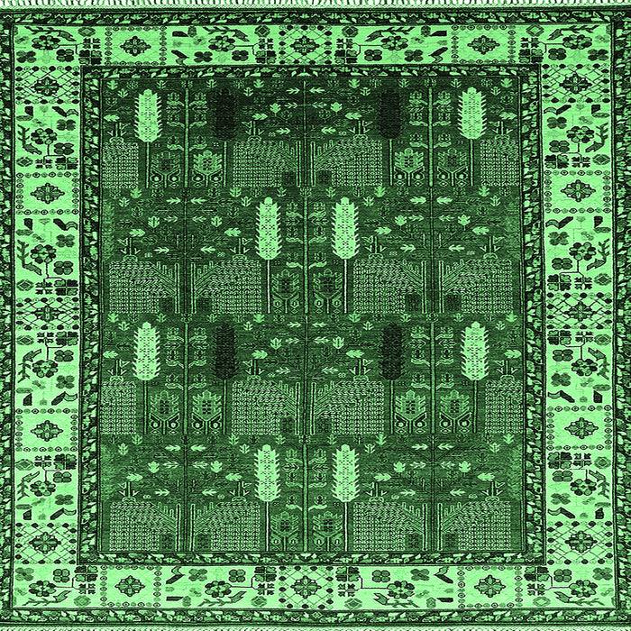 Square Machine Washable Oriental Emerald Green Traditional Area Rugs, wshurb1484emgrn