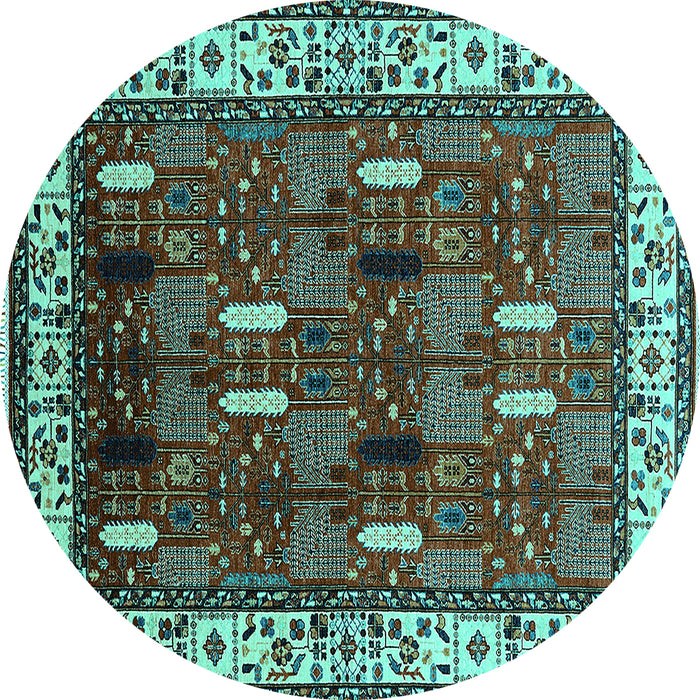 Round Oriental Turquoise Traditional Rug, urb1484turq