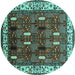 Round Oriental Turquoise Traditional Rug, urb1484turq