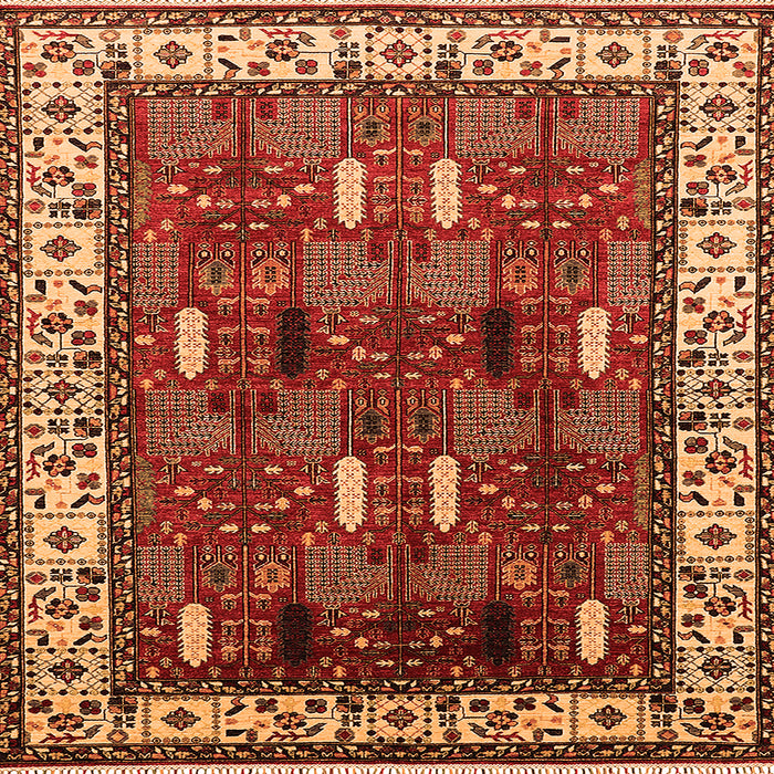 Square Machine Washable Oriental Orange Traditional Area Rugs, wshurb1484org