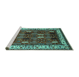 Sideview of Machine Washable Oriental Turquoise Traditional Area Rugs, wshurb1484turq