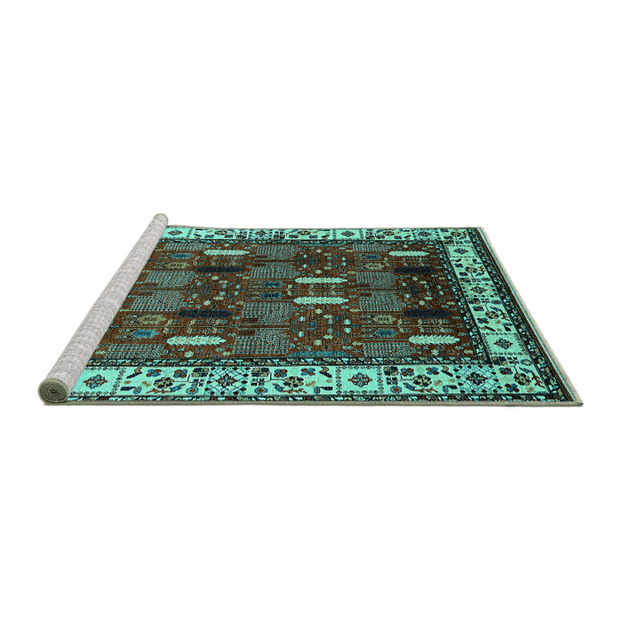 Sideview of Machine Washable Oriental Turquoise Traditional Area Rugs, wshurb1484turq