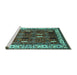 Sideview of Machine Washable Oriental Turquoise Traditional Area Rugs, wshurb1484turq