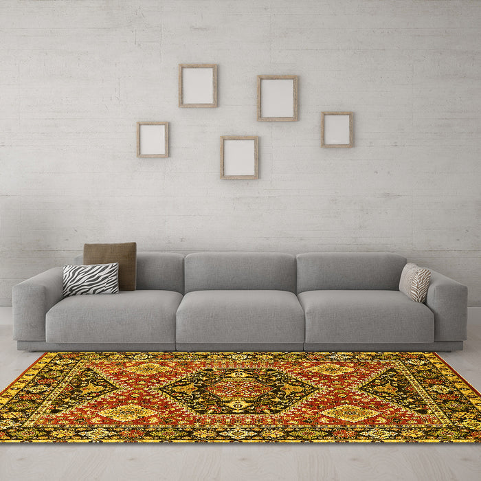 Machine Washable Persian Yellow Traditional Rug in a Living Room, wshurb1485yw