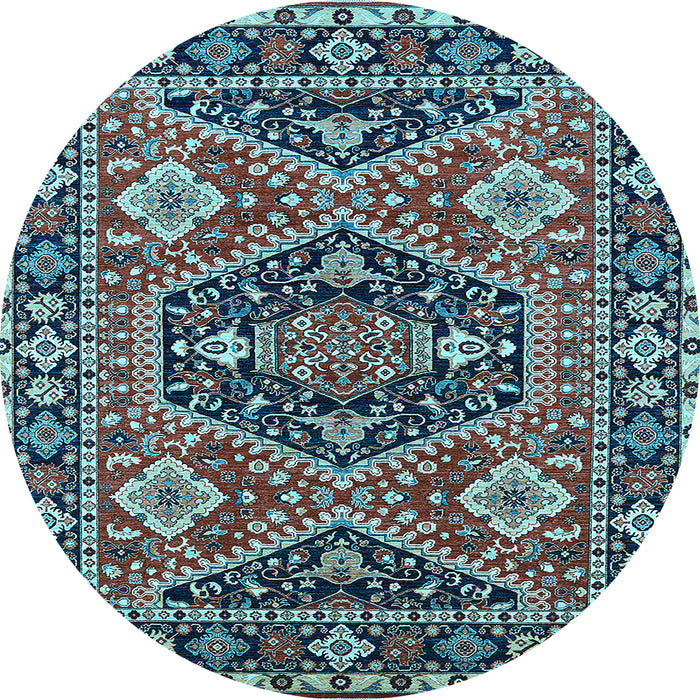 Round Machine Washable Persian Light Blue Traditional Rug, wshurb1485lblu