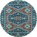 Round Machine Washable Persian Light Blue Traditional Rug, wshurb1485lblu