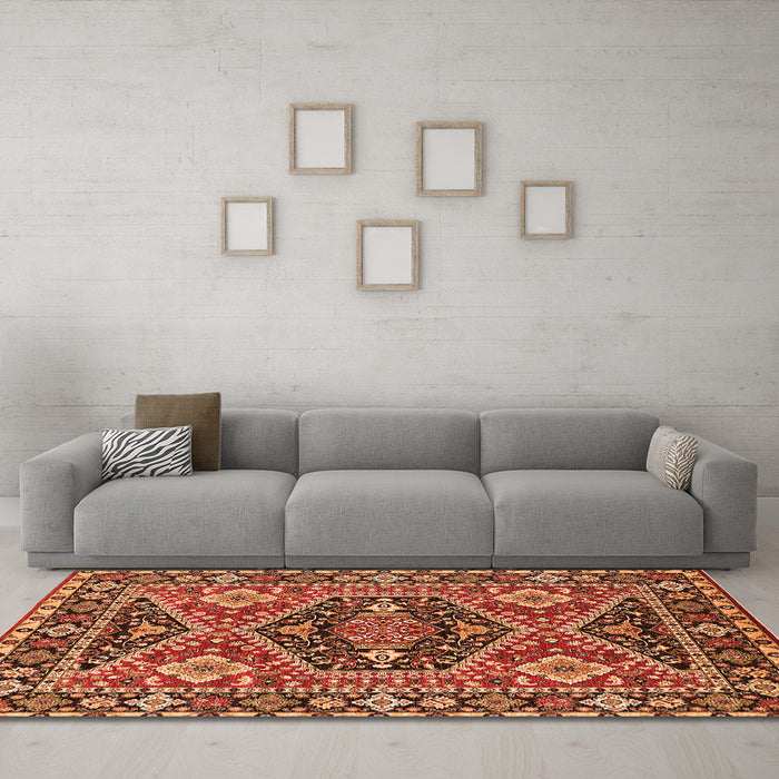 Machine Washable Persian Orange Traditional Area Rugs in a Living Room, wshurb1485org