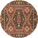 Round Machine Washable Persian Brown Traditional Rug, wshurb1485brn