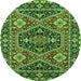 Round Machine Washable Persian Green Traditional Area Rugs, wshurb1485grn