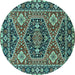 Round Machine Washable Persian Turquoise Traditional Area Rugs, wshurb1485turq