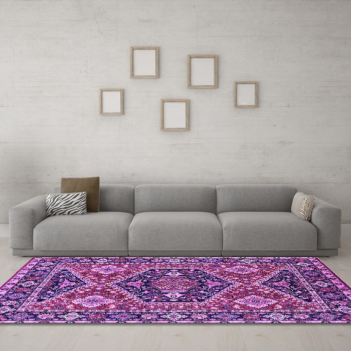 Machine Washable Persian Purple Traditional Area Rugs in a Living Room, wshurb1485pur