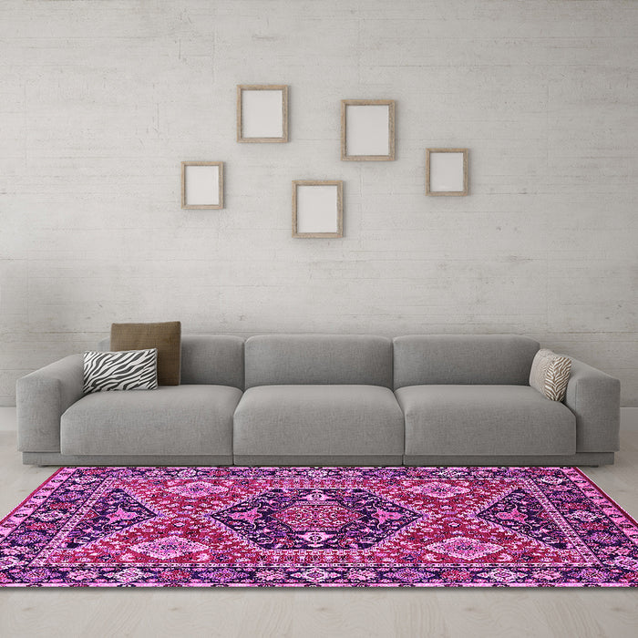 Machine Washable Persian Pink Traditional Rug in a Living Room, wshurb1485pnk