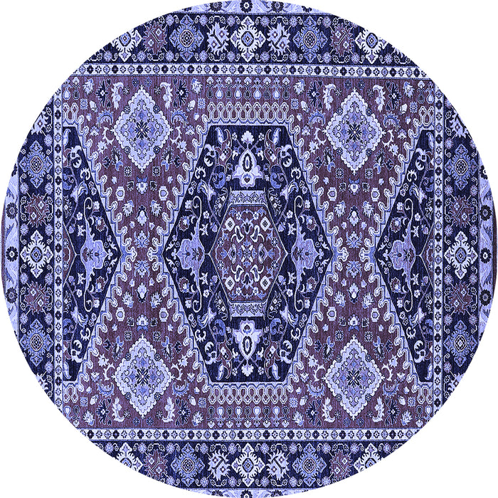 Round Machine Washable Persian Blue Traditional Rug, wshurb1485blu