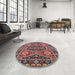 Round Machine Washable Industrial Modern Light French Beige Brown Rug in a Office, wshurb1485