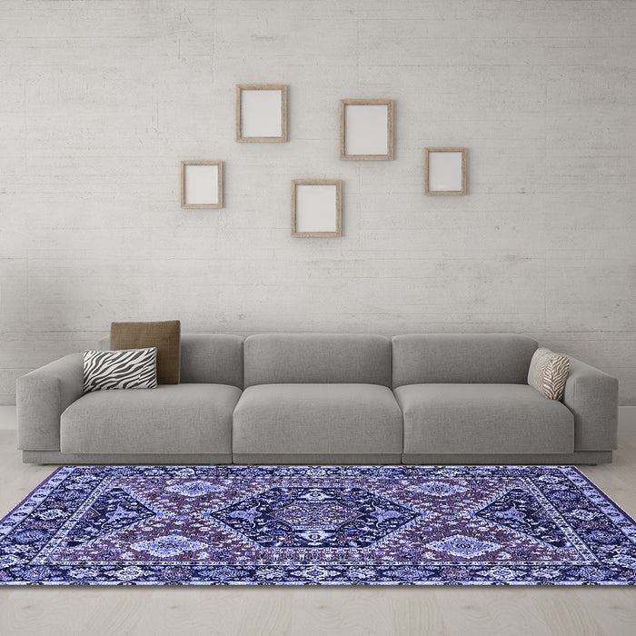 Machine Washable Persian Blue Traditional Rug in a Living Room, wshurb1485blu