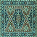 Square Machine Washable Persian Turquoise Traditional Area Rugs, wshurb1485turq