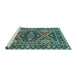 Sideview of Machine Washable Persian Turquoise Traditional Area Rugs, wshurb1485turq