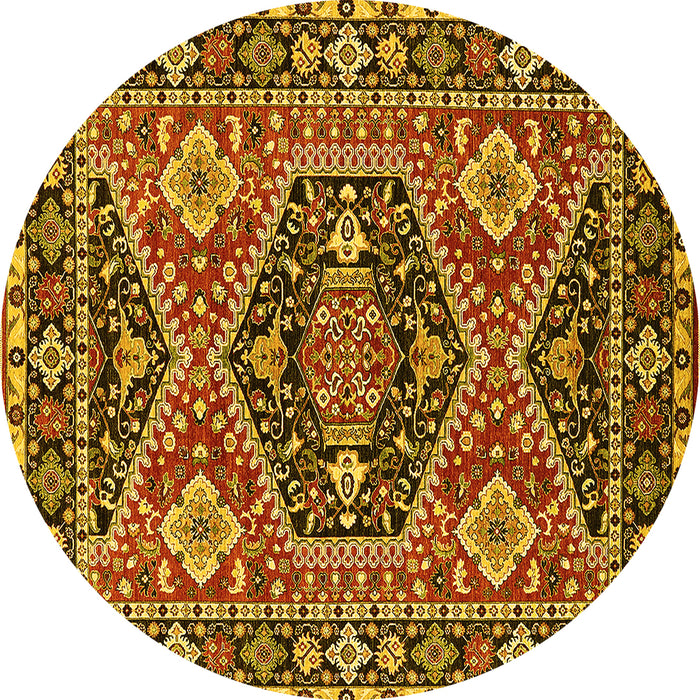Round Machine Washable Persian Yellow Traditional Rug, wshurb1485yw