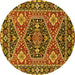 Round Machine Washable Persian Yellow Traditional Rug, wshurb1485yw