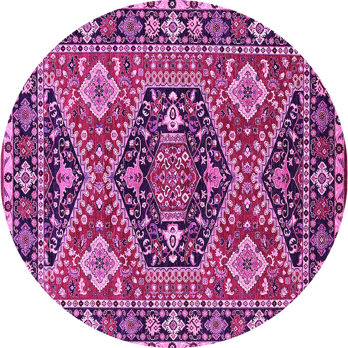 Round Machine Washable Persian Pink Traditional Rug, wshurb1485pnk