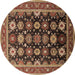 Round Machine Washable Oriental Brown Industrial Rug, wshurb1486brn