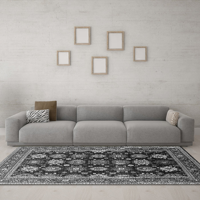 Machine Washable Oriental Gray Industrial Rug in a Living Room,, wshurb1486gry