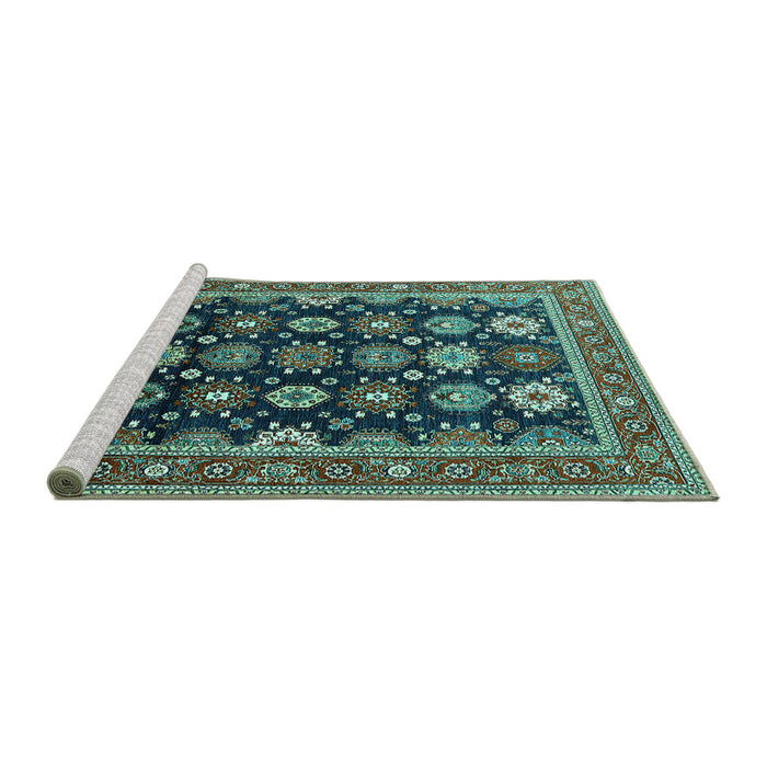Sideview of Machine Washable Oriental Turquoise Industrial Area Rugs, wshurb1486turq