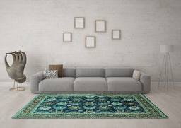Machine Washable Oriental Turquoise Industrial Area Rugs in a Living Room,, wshurb1486turq