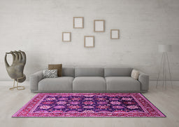 Machine Washable Oriental Pink Industrial Rug in a Living Room, wshurb1486pnk