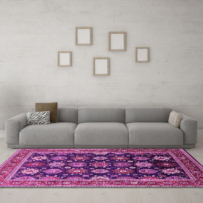 Machine Washable Oriental Pink Industrial Rug in a Living Room, wshurb1486pnk