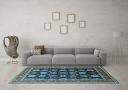 Machine Washable Oriental Light Blue Industrial Rug in a Living Room, wshurb1486lblu