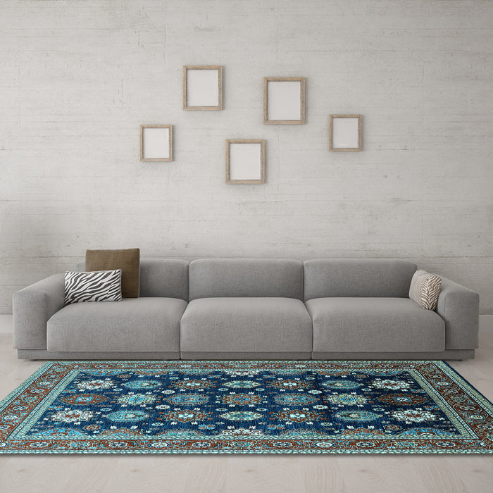 Machine Washable Oriental Light Blue Industrial Rug in a Living Room, wshurb1486lblu