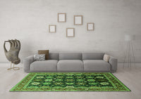 Machine Washable Oriental Green Industrial Rug, wshurb1486grn