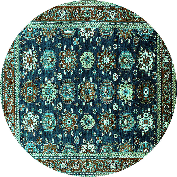 Round Machine Washable Oriental Turquoise Industrial Area Rugs, wshurb1486turq