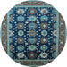 Round Machine Washable Oriental Light Blue Industrial Rug, wshurb1486lblu