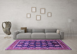 Machine Washable Oriental Purple Industrial Area Rugs in a Living Room, wshurb1486pur