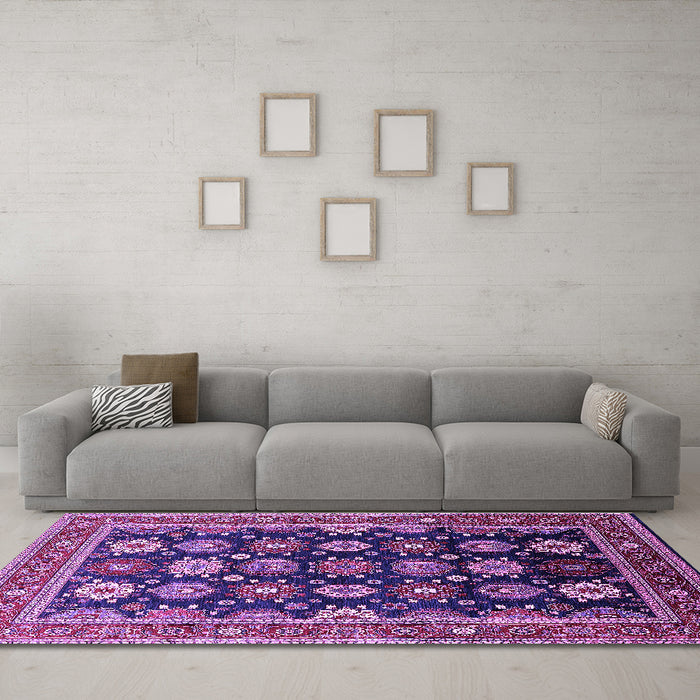 Machine Washable Oriental Purple Industrial Area Rugs in a Living Room, wshurb1486pur