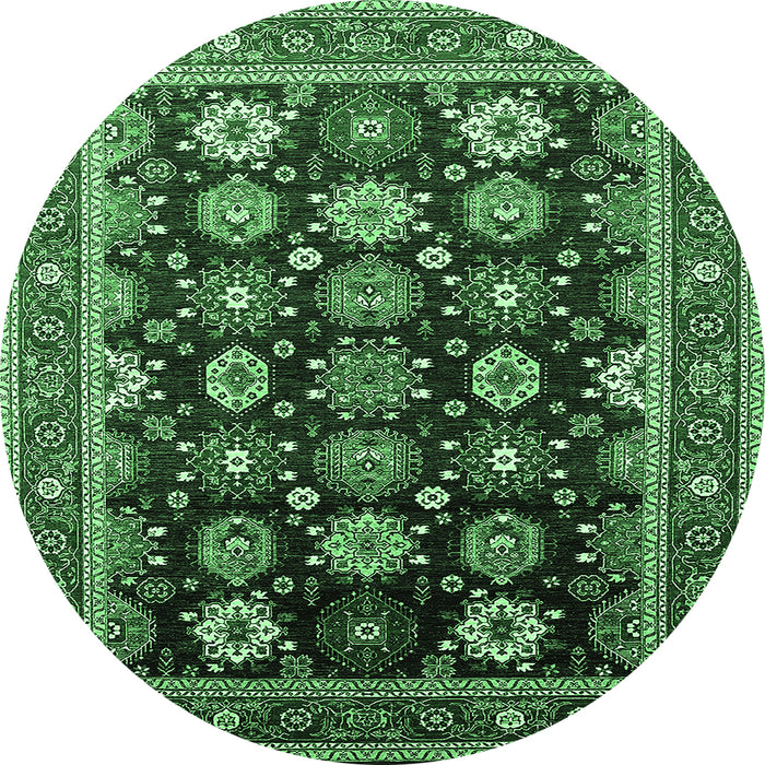 Round Oriental Emerald Green Industrial Rug, urb1486emgrn