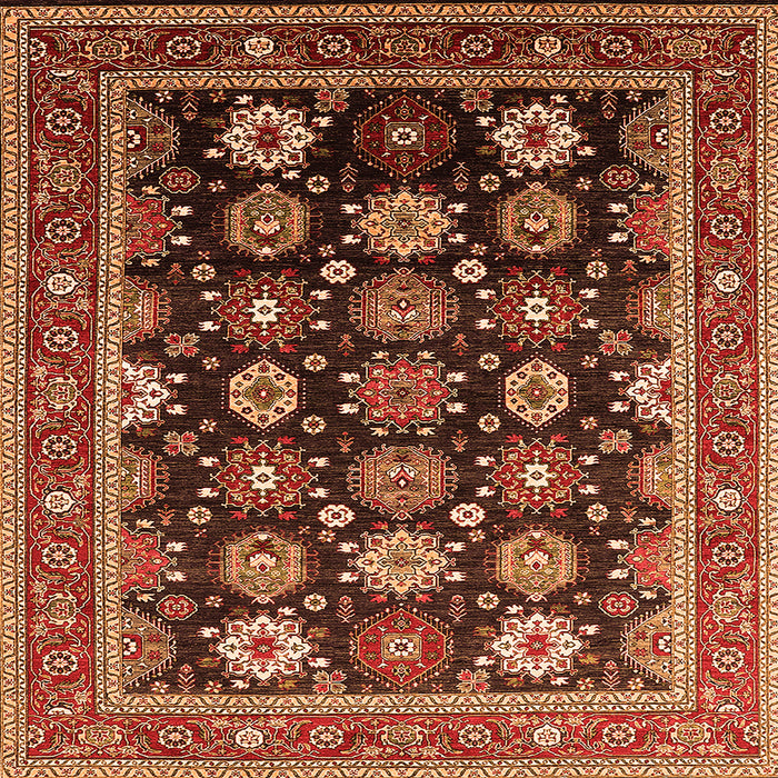 Square Machine Washable Oriental Orange Industrial Area Rugs, wshurb1486org
