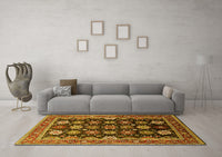 Machine Washable Oriental Yellow Industrial Rug, wshurb1486yw