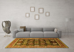 Machine Washable Oriental Yellow Industrial Rug in a Living Room, wshurb1486yw