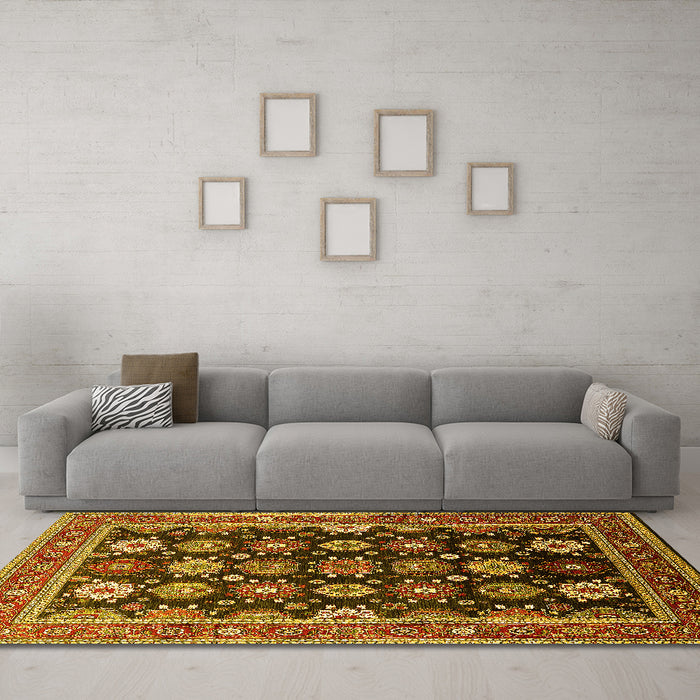 Machine Washable Oriental Yellow Industrial Rug in a Living Room, wshurb1486yw